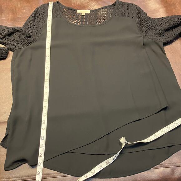 Skies Are Blue Black Blouse XLP Lace Crochet Sleeve Back Detail Classic Career‎ - Picture 13 of 14
